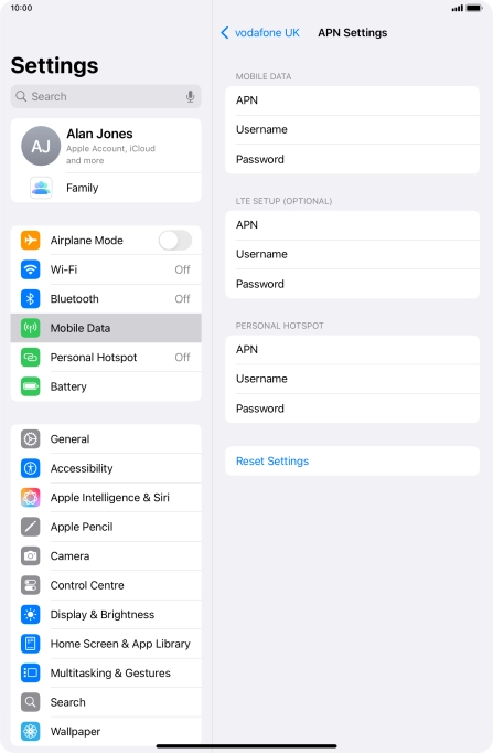 Press APN and key in wap.vodafone.co.uk.