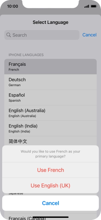 To select the new language as the default phone language, press Use ‹language› .