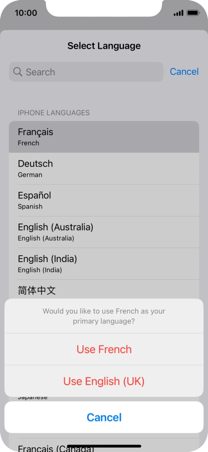 To select the new language as the default phone language, press Use ‹language› .