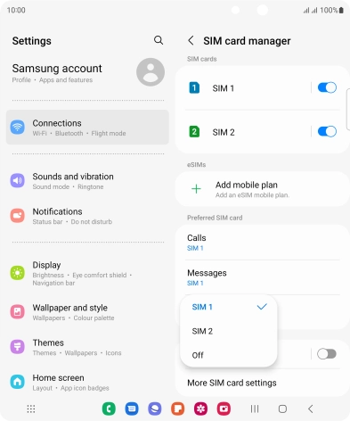 Press the required setting.