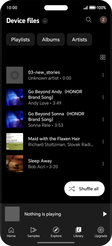 Press the required audio file.