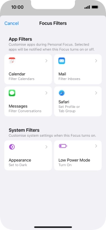 To see specific calendars in the selected focus mode, press Calendar and follow the instructions on the screen to select the required calendars.
