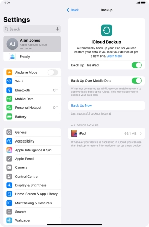 Press Back Up Now and wait while the tablet memory is backed up.