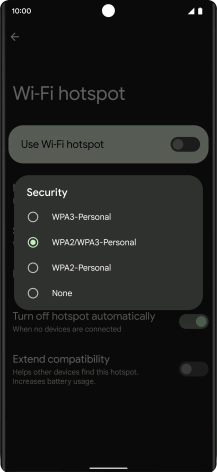 Press WPA3-Personal to password protect your Wi-Fi hotspot.