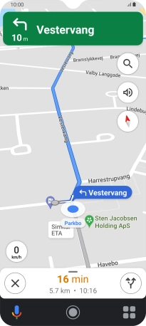 The travel information at the bottom of the screen shows your estimated time of arrival and distance to destination.