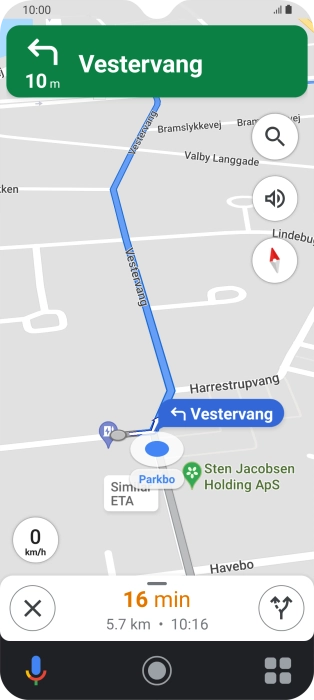 The travel information at the bottom of the screen shows your estimated time of arrival and distance to destination.