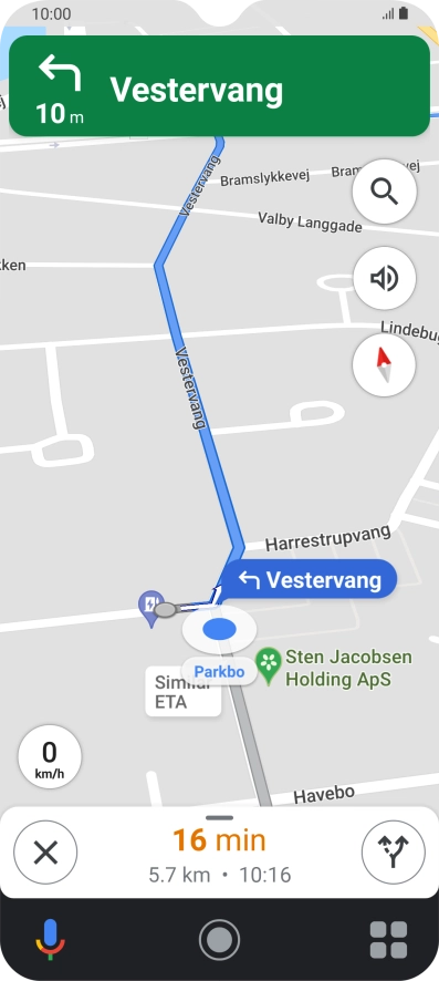 The travel information at the bottom of the screen shows your estimated time of arrival and distance to destination.