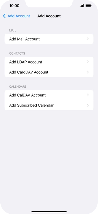 Press Add Mail Account. Press Add Mail Account.