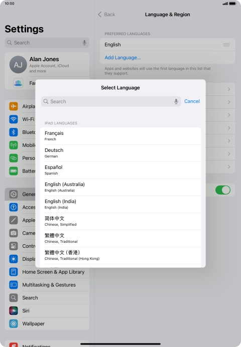 Press the required language. Press the required language.