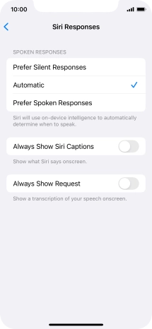 Press the required setting.