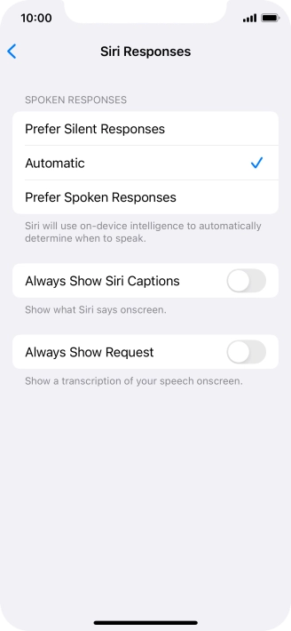 Press the required setting.