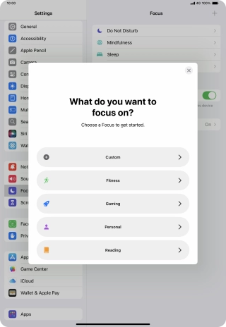 Press the required focus mode and follow the instructions on the screen to add the selected focus mode.