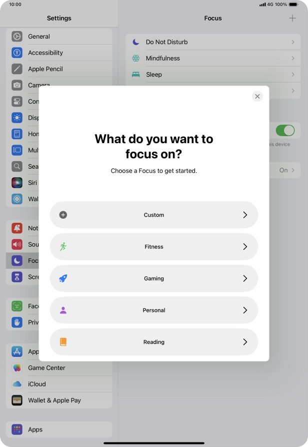 Press the required focus mode and follow the instructions on the screen to add the selected focus mode.