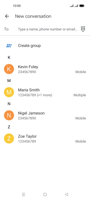 Press the search field and key in the first letters of the recipient's name.