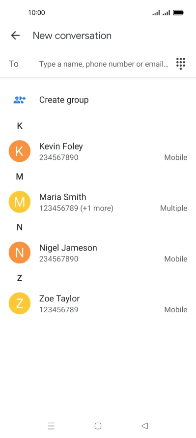 Press the search field and key in the first letters of the recipient's name.