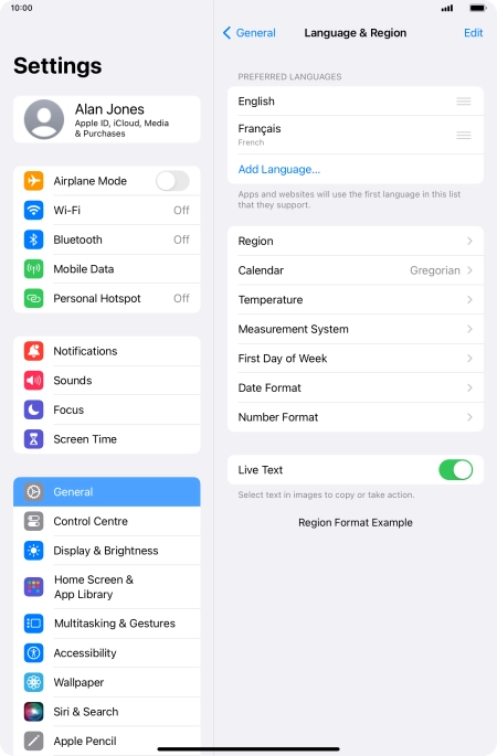 To subsequently select another language as the default language, press the move icon next to the required language and drag it to the top of the list.