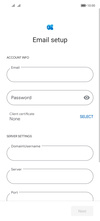 Press Password and key in the password for your email account. Press Password and key in the password for your email account.