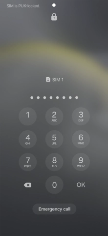 Key in the PUK and press OK.