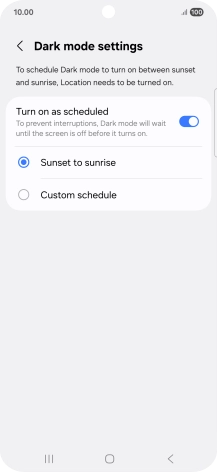 Press the required setting.