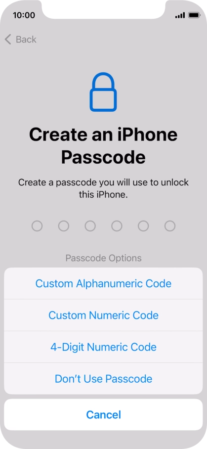 Follow the instructions on the screen to turn on use of phone lock code or press Don't Use Passcode.