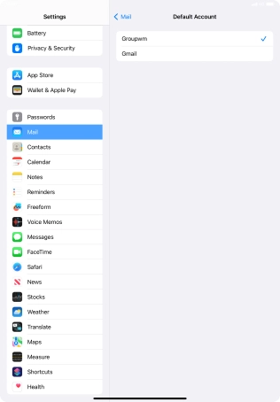 Press the required email account to select the email account as your default account.