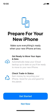 Press Get Started and follow the instructions on the screen to select the required settings and back up the phone memory to iCloud. Once you've received your new iPhone, you'll be able to restore the content of the iCloud backup.
