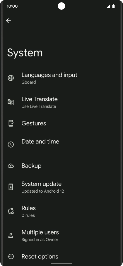 Press Reset options.