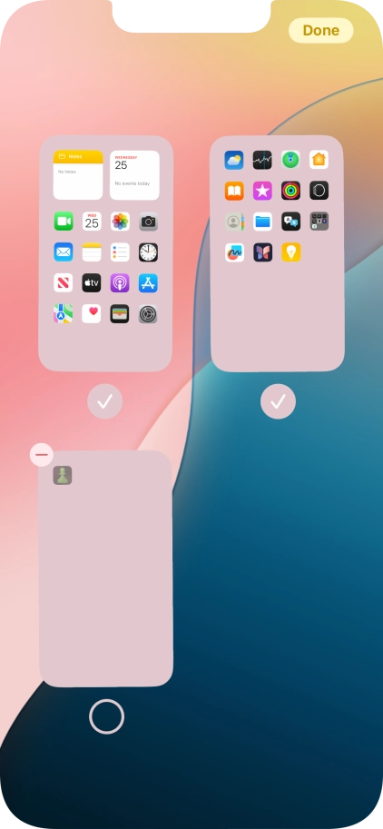Press the delete icon next to the required home screen page. Press the delete icon next to the required home screen page.
