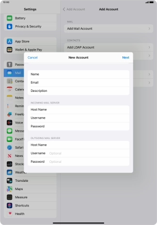 Press Username and key in the username for your email account. Press Username and key in the username for your email account.