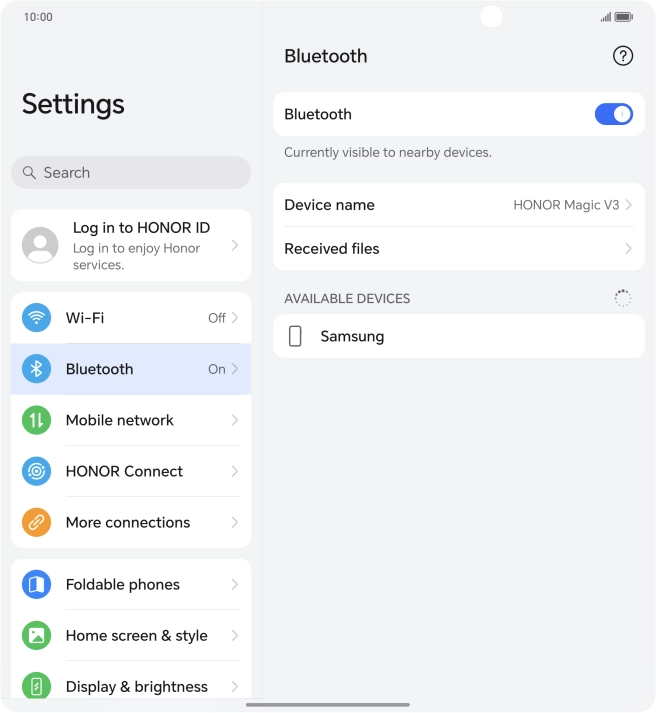 Press the required Bluetooth device and follow the instructions on the screen to pair the device with your phone.