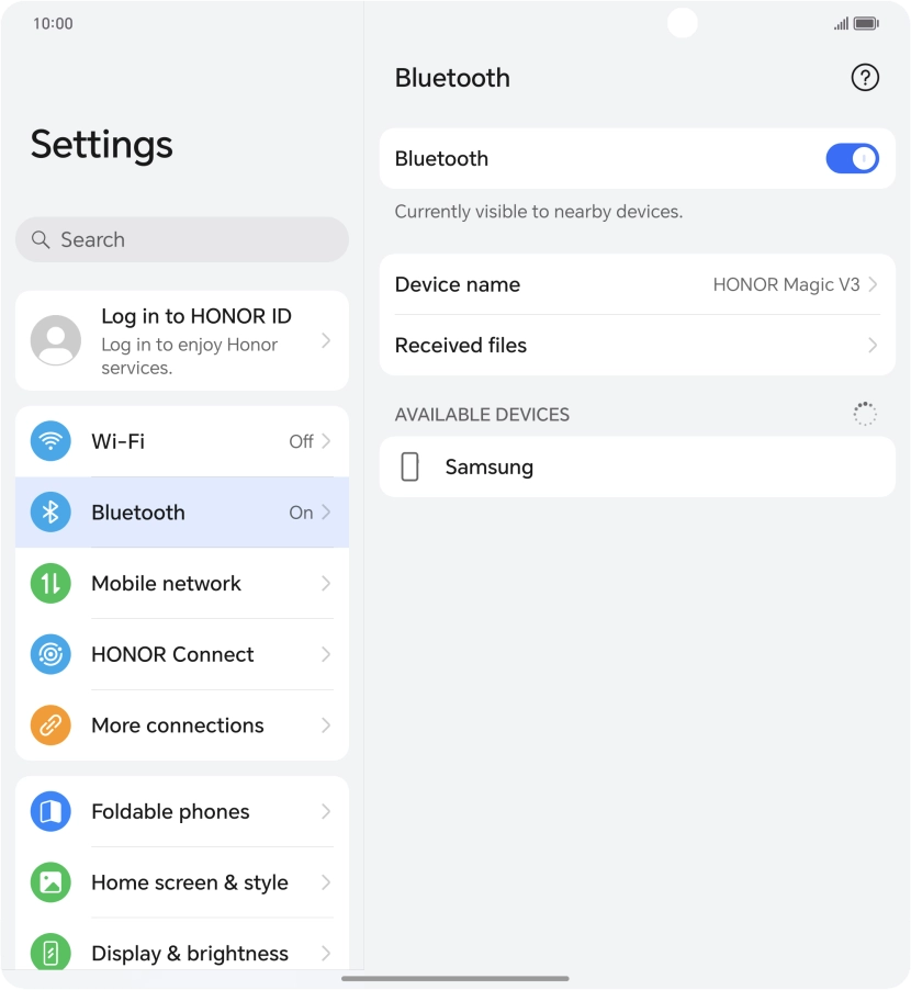 Press the required Bluetooth device and follow the instructions on the screen to pair the device with your phone.