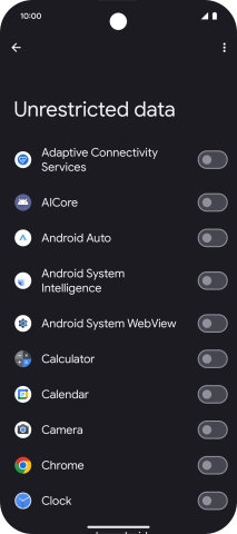 Press the indicators next to the required apps to turn the function on or off.