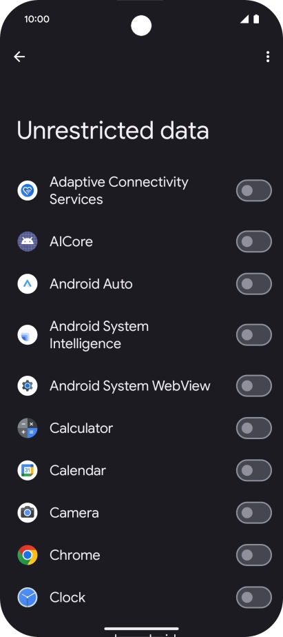 Press the indicators next to the required apps to turn the function on or off.