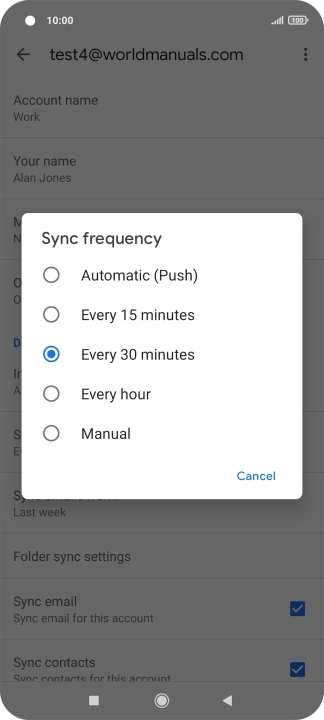 Press the required setting.