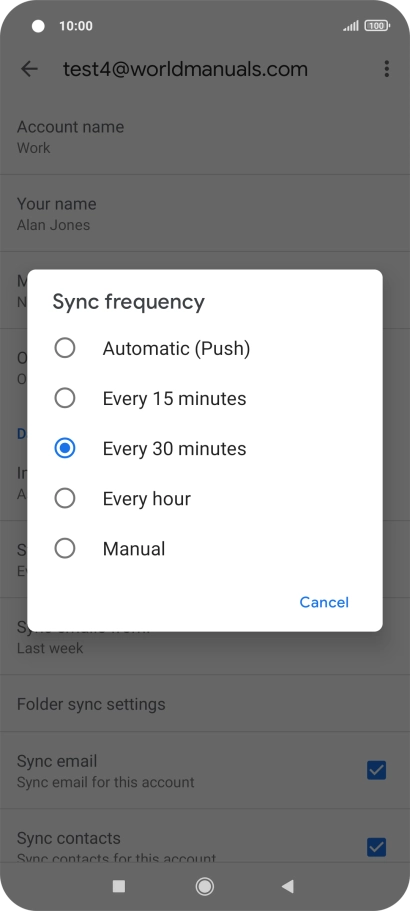 Press the required setting.