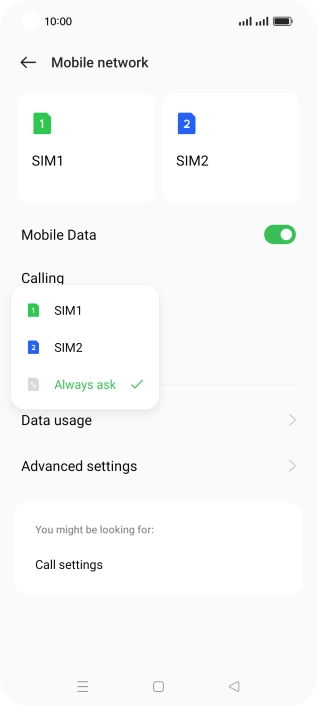 Press the required setting. Press the required setting.
