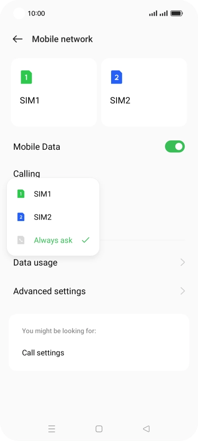 Press the required setting. Press the required setting.