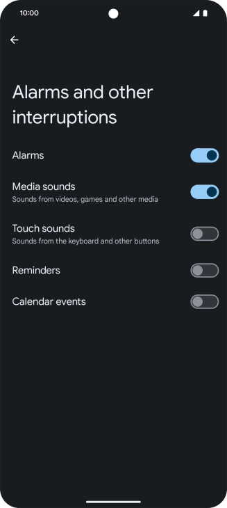 Press the required settings to turn sound and vibration for the selected functions on or off.