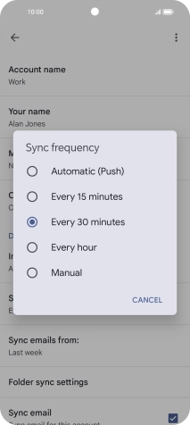 Press the required setting.