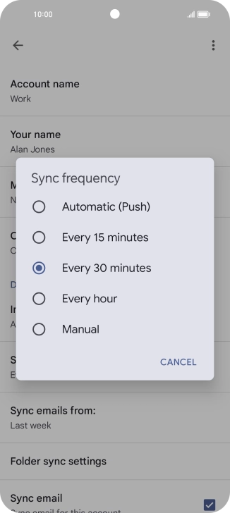 Press the required setting.