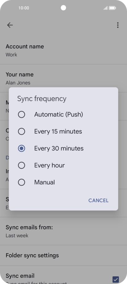 Press the required setting.