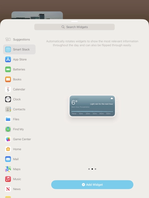 Slide your finger right or left on the screen to select the required widget size.
