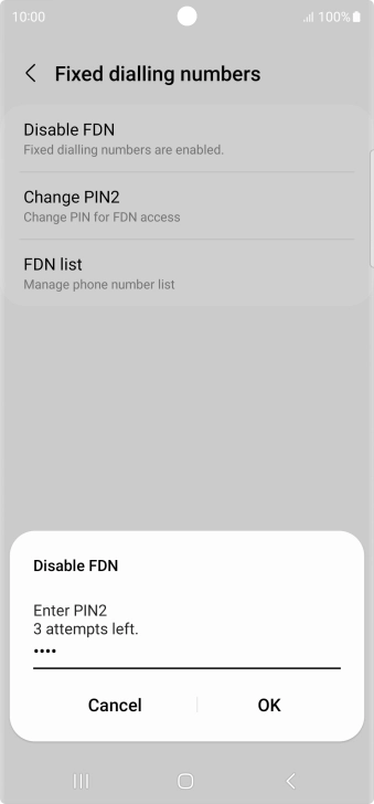 Key in your PIN2 and press OK. The default PIN2 is 1111.