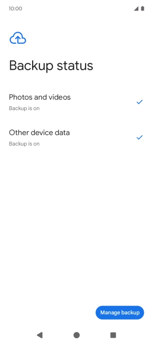 Press Manage backup to turn on the function.