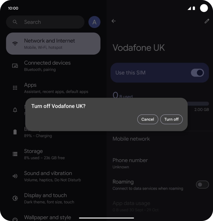 If you turn on use of the SIM, press Turn off. If you turn on use of the SIM, press Turn off.