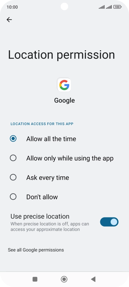 Press the required setting.
