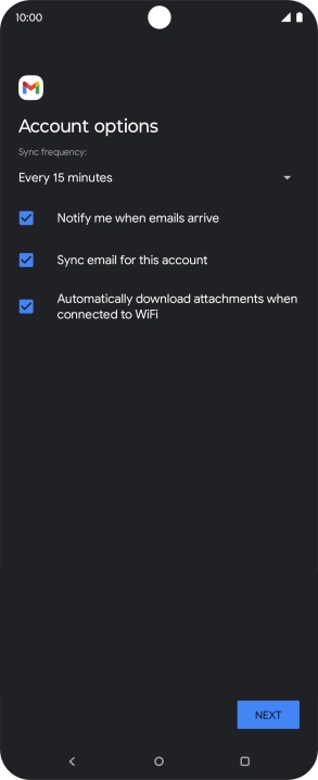 If this screen is displayed, you email account has been recognised and set up automatically. Follow the instructions on the screen to key in more information and finish setting up your phone.
