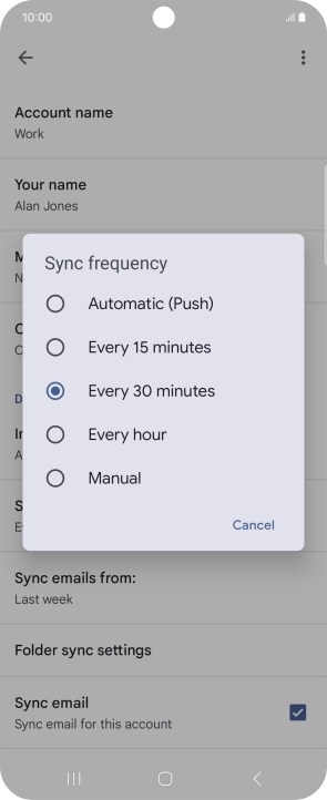 Press the required setting.
