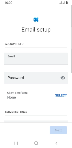 Press Password and key in the password for your email account. Press Password and key in the password for your email account.