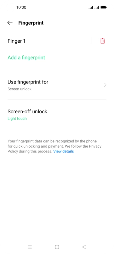 Press the delete icon next to the required fingerprint. Press the delete icon next to the required fingerprint.